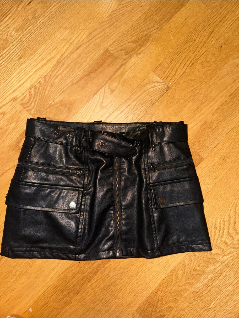 Edikted Black Faux Leather Utility Mini Skirt